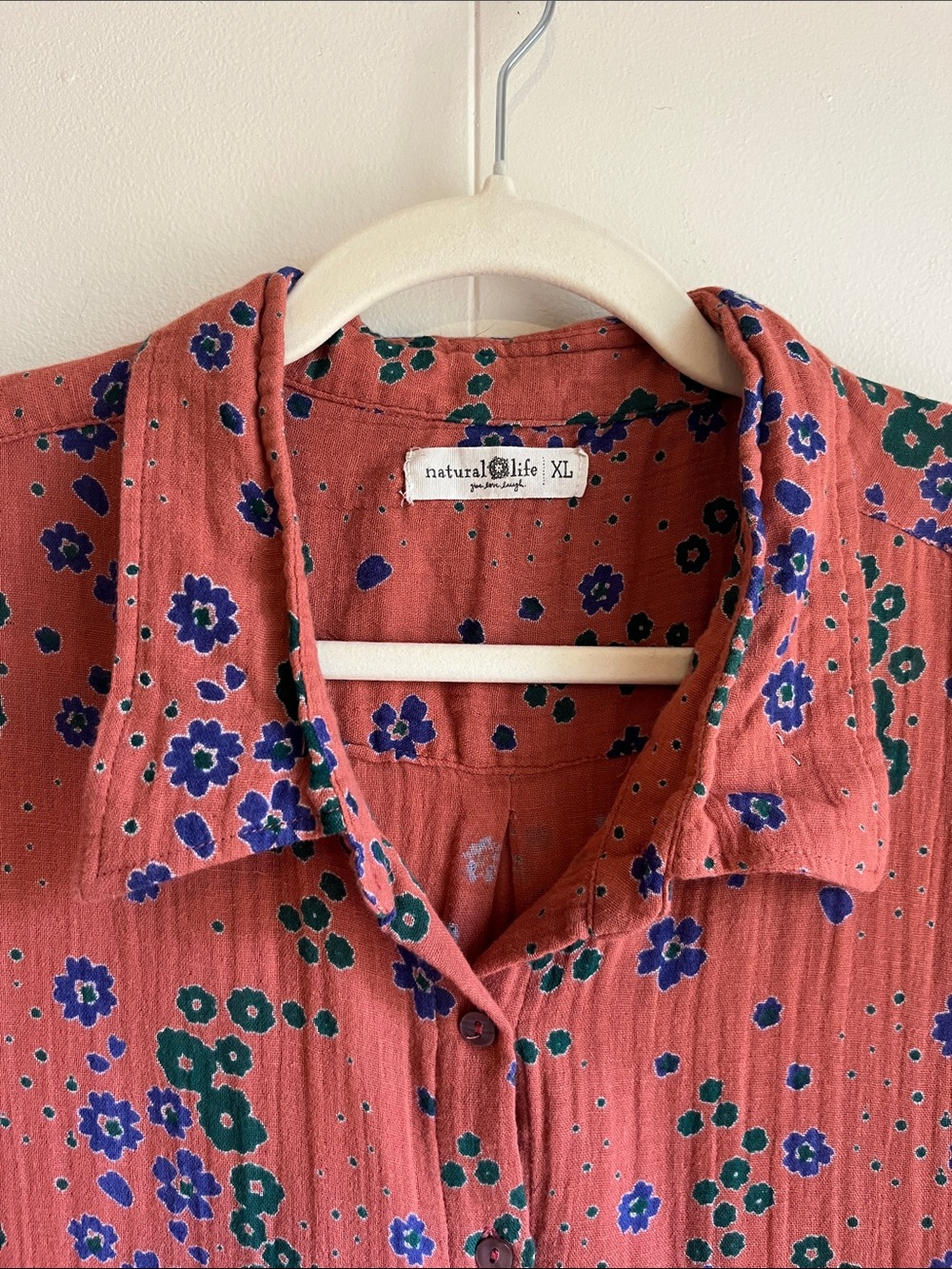 Natural Life Floral Button Front Long Sleeve Pink Green Shirt Dress Sz XL - Picture 8 of 11